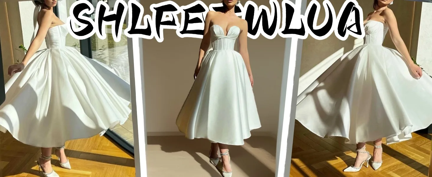 Vestidos de fiesta sin tirantes 2025, escote corazón, satén, largo hasta la rodilla, abullonados, para mujer