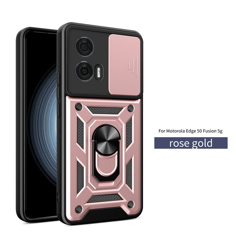Enhanced Motorola Moto Edge 50 Fusion Case with Magnetic Ring Armor and Slide Lens Camera Protection