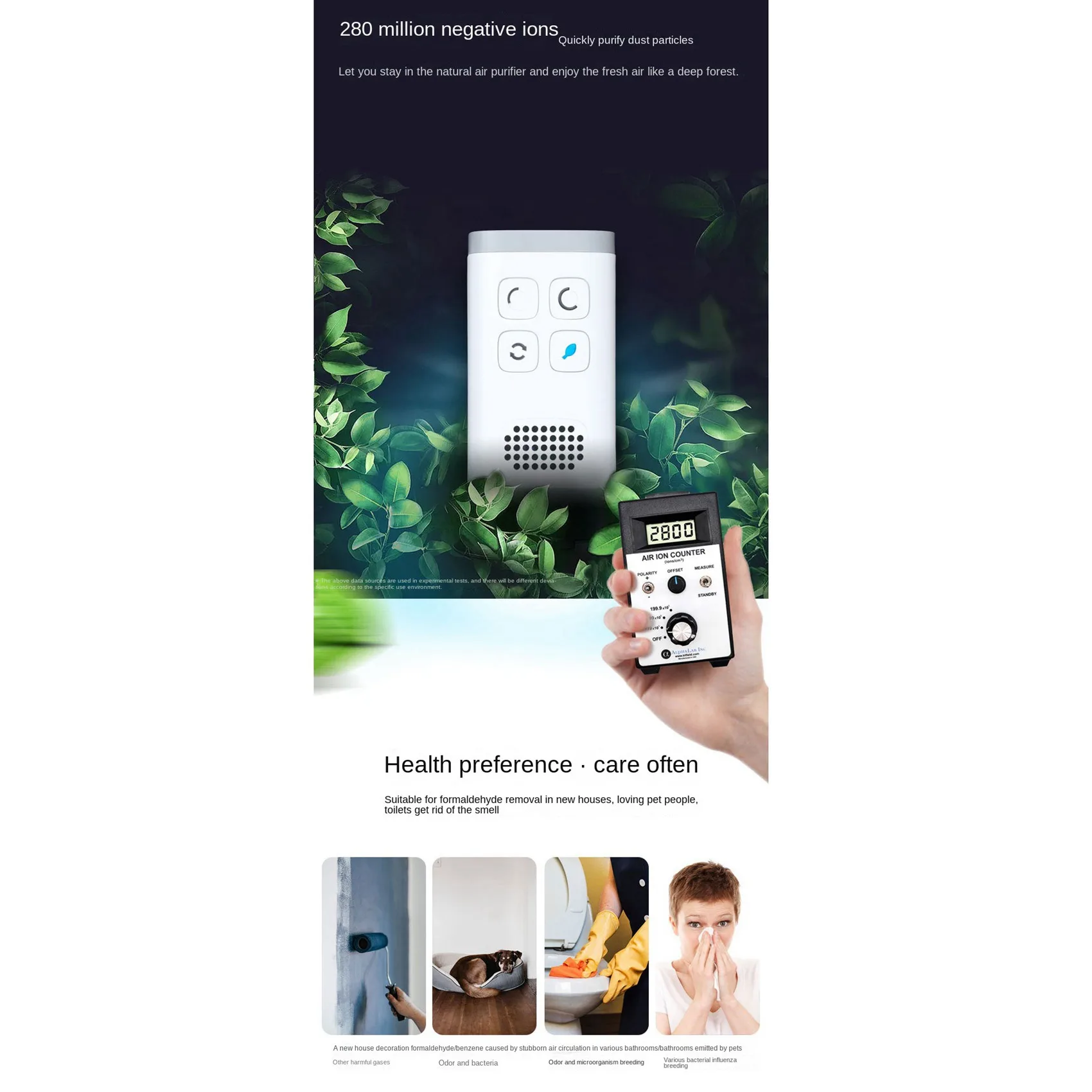 Mini Air Purifier Ozone Generator Purification Home Bathroom Toilet Deodorizer Pet Deodorizer Air Ionizer US Plug