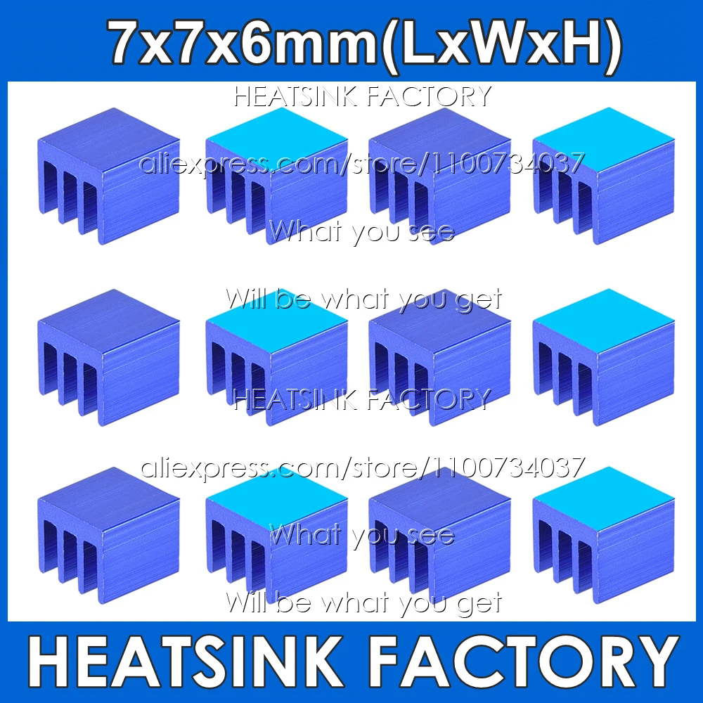 방열판 공장 50pcs 알루미늄 8.8x8.8x5mm 칩 라디에이터 쿨러, IC, 3D 프린터 A4988 용 열 양면 접착 테이프 포함