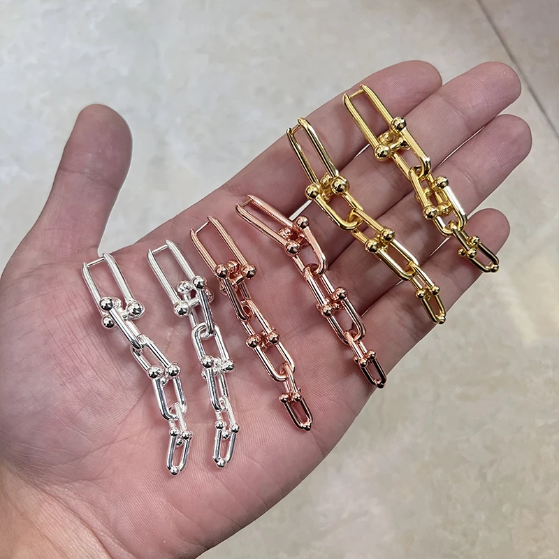 

New sterling silver long horseshoe U earrings female fashion personality simple popular retro luxury brand jewelry party gift