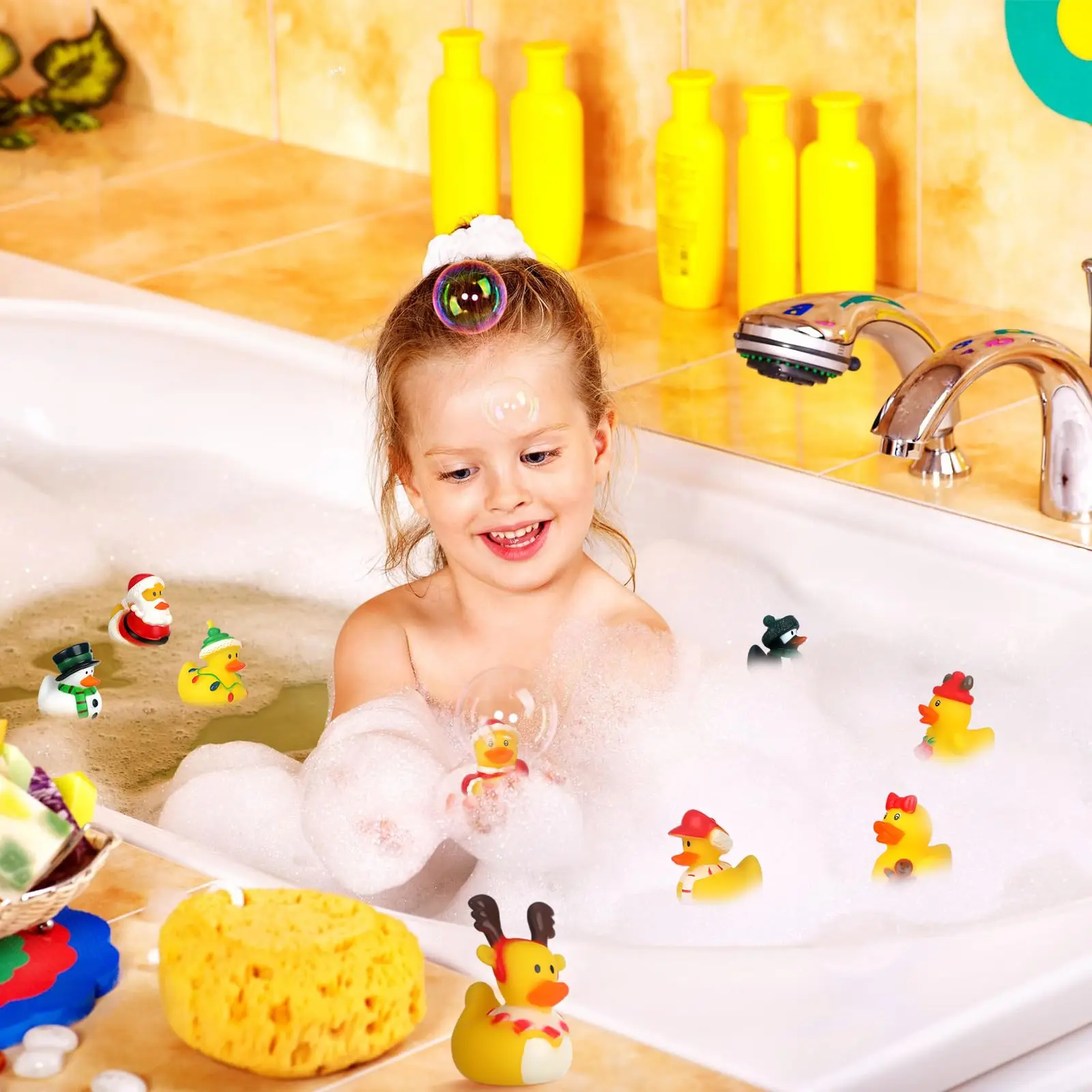 50/100 Pcs Christmas Rubber Ducks  Mini Christmas Ducks Toys Xmas Party Decorations Duck Pool Toys for Party 4