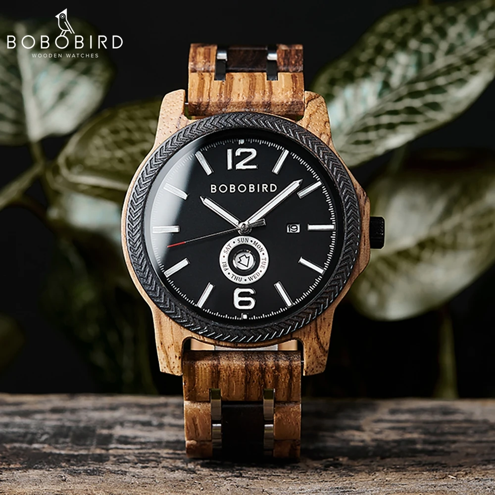 Herrenuhr aus Holz, neues Design, Quarzwerk, Quarz-Armbanduhr mit Wochentags- und Datumsanzeige, inklusive edler Geschenkbox_voghion.com
