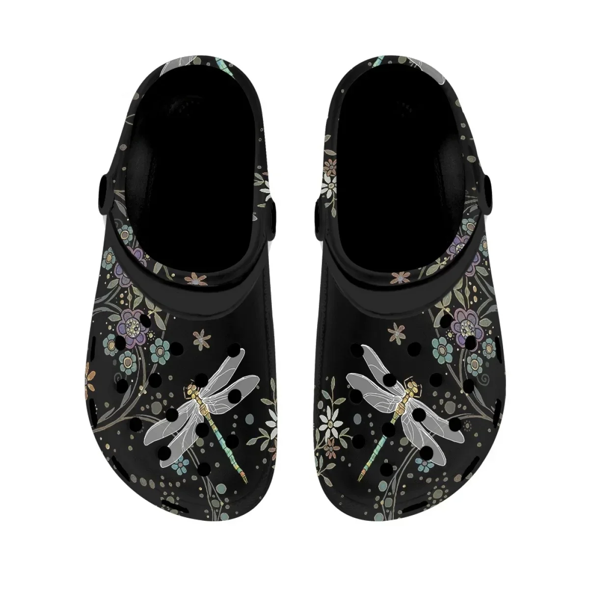 Fashion Dragonfly Print Women Clogs Sandals Summer Flat Garden Shoes Lightweight Breathable Beach Slippers Sandals Couples