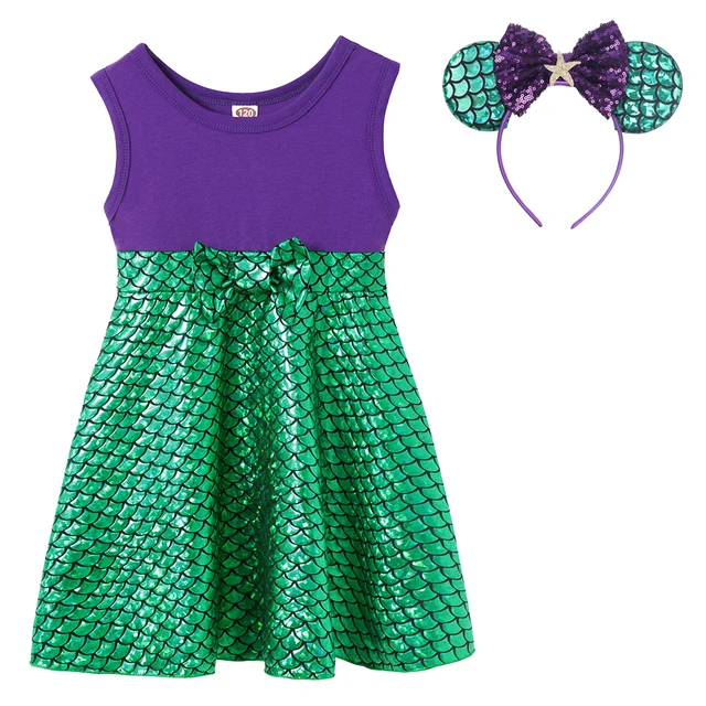 Kids Summer Casual Dress Disney Frozen Princess Elsa Anna Girls Clothes Vestido Rapunzel Snow White Moana Brithday Party Costume Ariel1439C-1