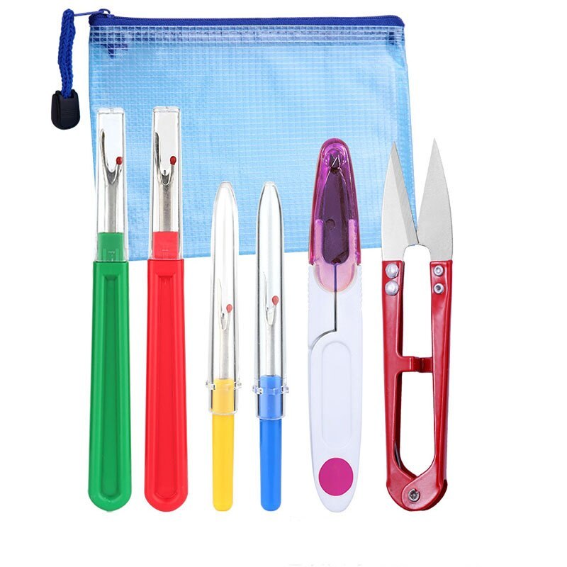 4 Pcs Sewing Seam Ripper Kit Thread Seam Remover Stitch Unpicker Thread Cutter Tool with Trimming Scissor, Random colour