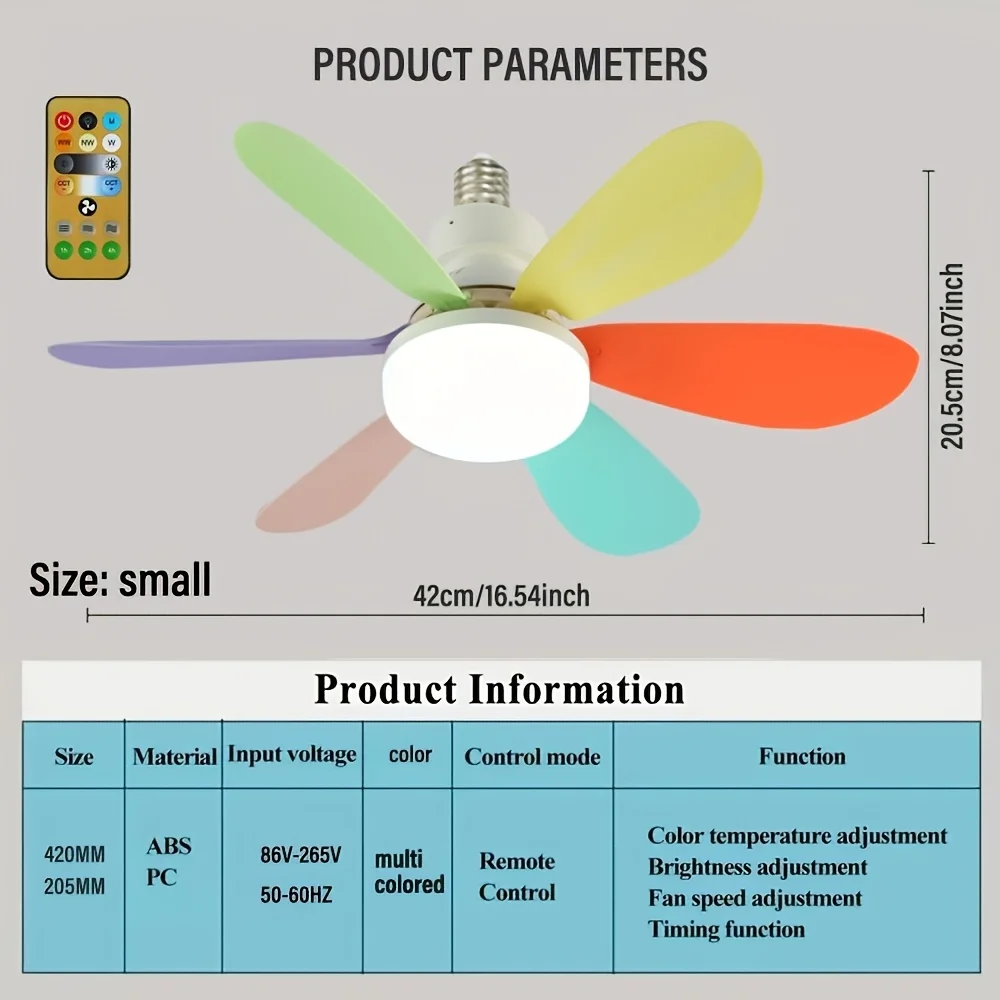 LED smart ceiling fan light With remote control timer 6 fan blades 3 speeds adjustable brightness and color temperature