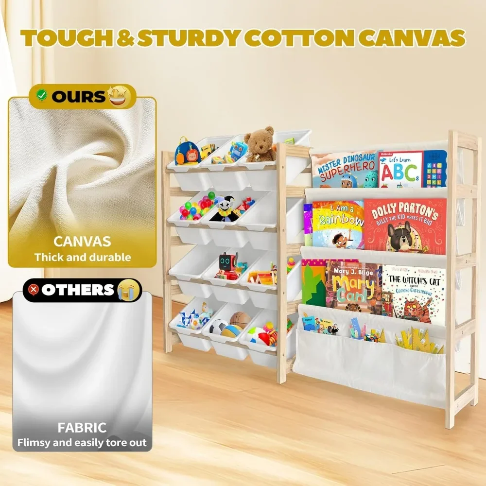 Toy Storage Organizer with Bookshelf-12 Storage Bins 4-Tier Multipurpose Shelf to Organize Toys and Books for Kids Room,Playroom 5
