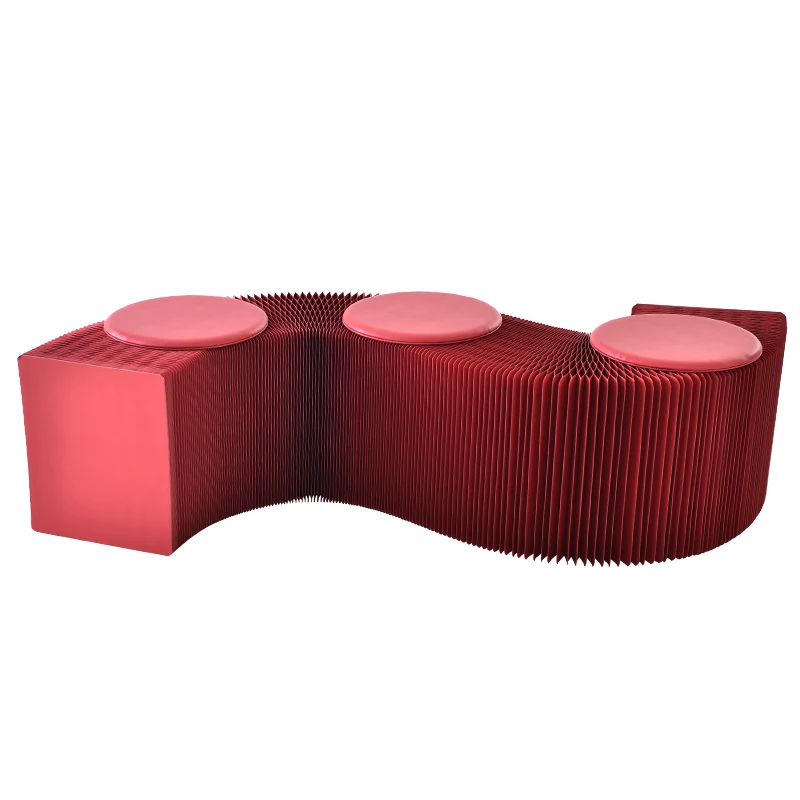 Foldable Retractable Bench Folding Stool for Exhibition Halls, Rattan Kraft Paper Lounge Chair, Space Saving Furniture, 160cm