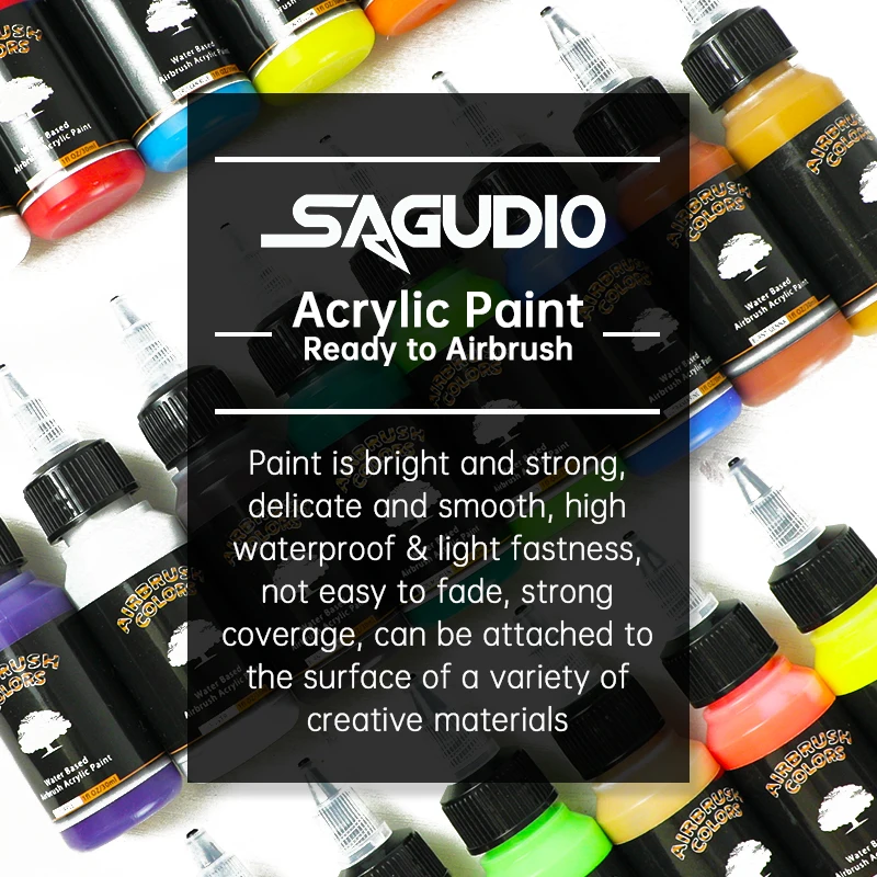 SAGUD Acrylic Airbrush Paint Matte Inks for Model Hobby, Shoes, Leather Easy to Clean Water Based 32 Colors 100ML/Bottle Paint 5
