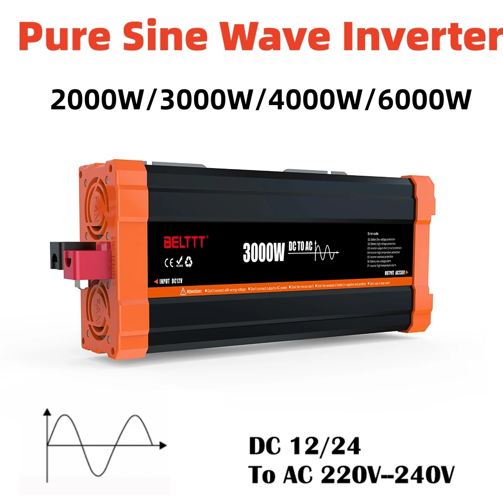 6000W 4000W Inverter Di Potenza Per Auto Onda Sinusoidale Pura Dc 12V 24V A Ac 220V 230V Display Lcd Convertitore Di Tensione Domestica Presa Universa