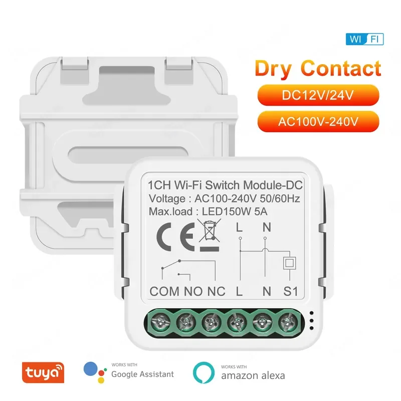 Tuya Wifi Dry Contact Smart Switch Module Dc12/24V Ac100-240V Smart Home Relè Interruttore Fai Da Te Funziona Con Google Alexa