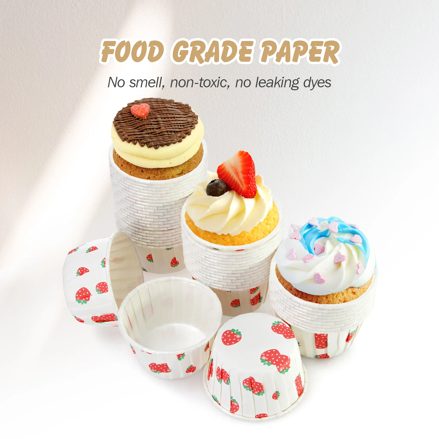 Hot 50Pcs Large Muffin Strawberry Cupcake Liner Cake Wrappers Baking Cup Tray Case Cake Paper Cups Pastry Tools Party Supplies