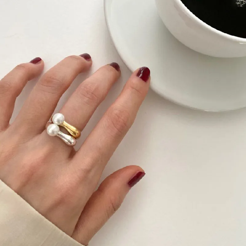 VOQ Silver Color Elegant Pearl Adjustable Ring Female Girl New Korean Fashion Fine Jewelry Gift Party pearl finger ring fashion rings fashion ring finger rings