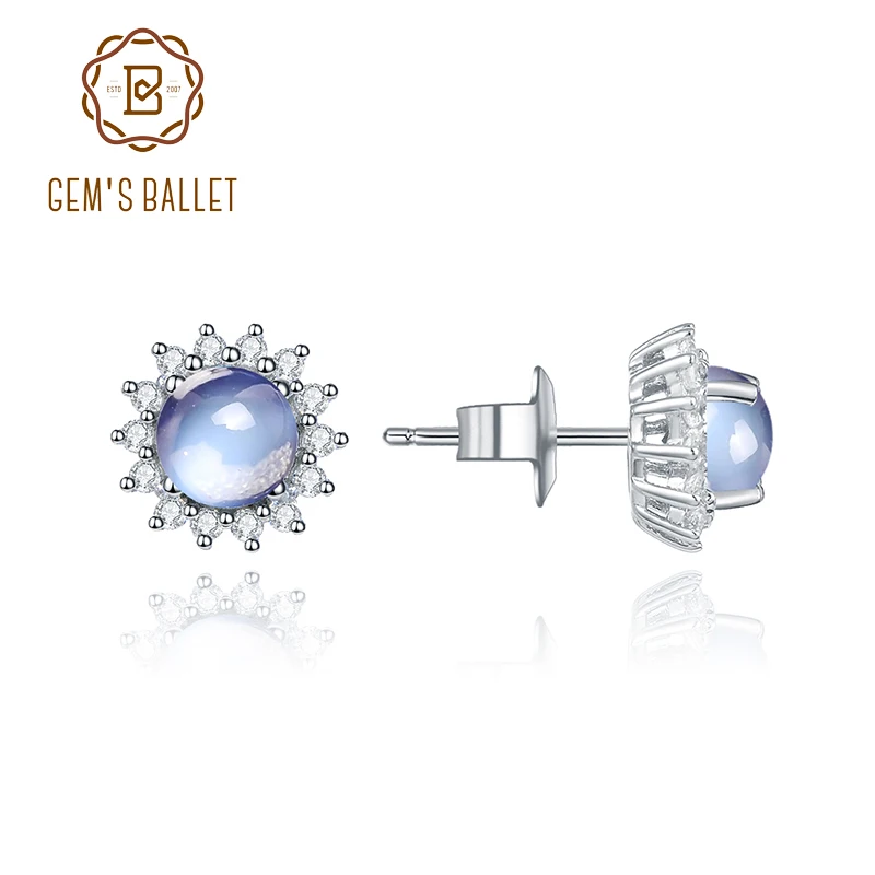 

GEM'S BALLET Round 6mm Natural Milky Blue Moonstone Dangle Earrings 925 Sterling Silver Earrings For Women Wedding Fine Jewelry