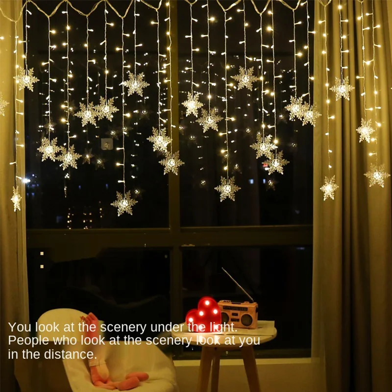 

Christmas Flashing Fairy Curtain Lights Snowflakes LED String Lights Waterproof For Holiday Party Wedding Xmas Decoration