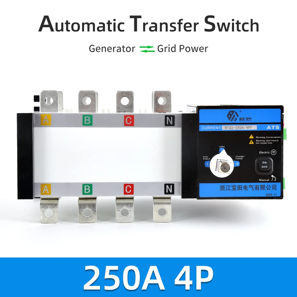BTQ3ATS PC Class Automatic Transfer Switch Electrical Selector Switches 4P 160 250AA AC400V Auto or Manual ATS