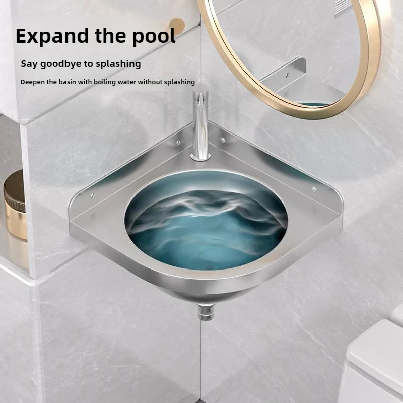 304 Stainless Steel Triangular Sink Scratch-Resistant Corner Washbasin Compact Wall-Mounted Sink for Small Spaces 5
