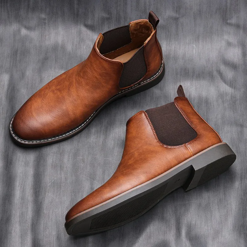 2024 Men's Boots Fashion Chelsea Boots Light Leather Ankle Boot Non Slip Platform Boots for Men Business Work Boot Botas Mujer