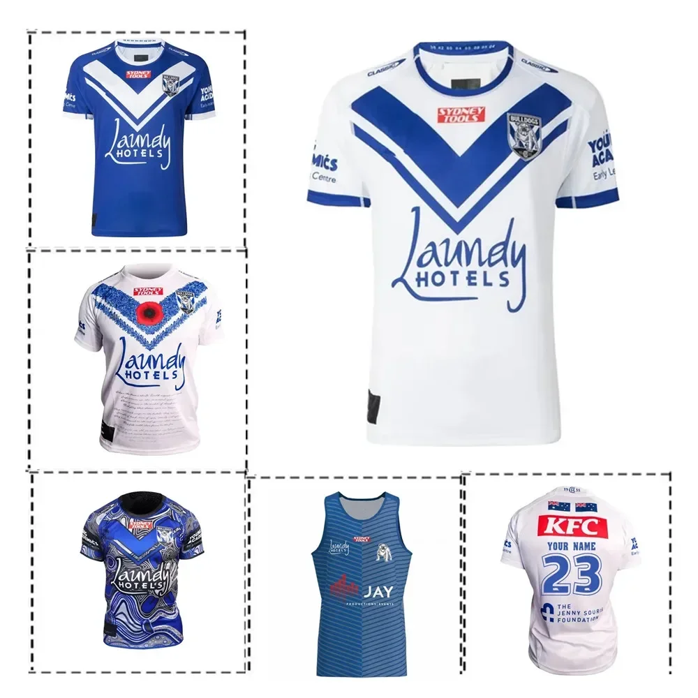 Bulldogs Indigenous Home Away Anzac Singlet Shorts Rugby Jersey-Mens Size:S-5XL（Print Name Number）Top Quality
