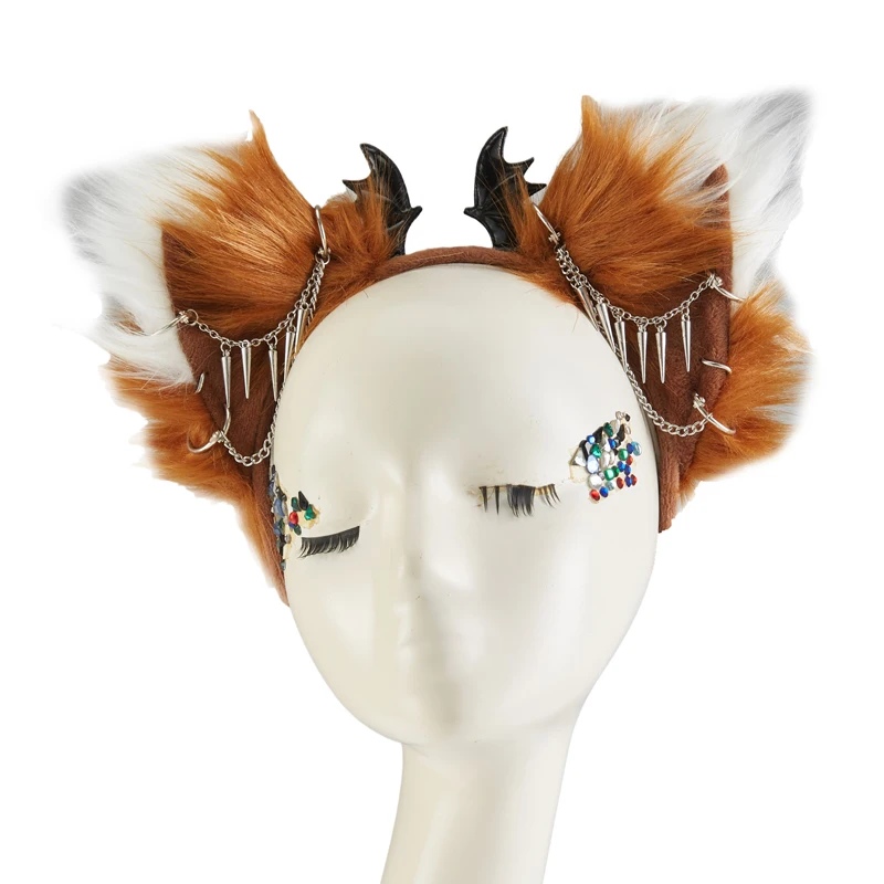 Japan Lolita Fox Eears Headband Plush Animal Ear Hairband Cosplay Retro Bat Wings  Hair Band Christmas Halloween Decors