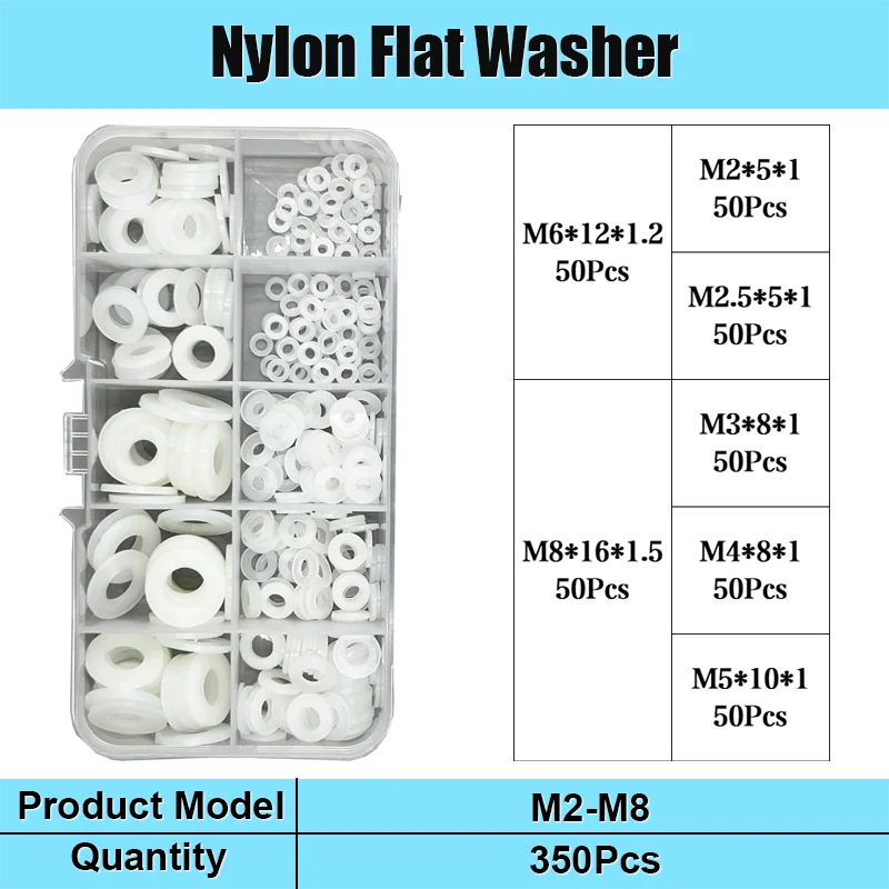 Durable Nylon Flat Washer - Black & White Insulation Gasket Rings