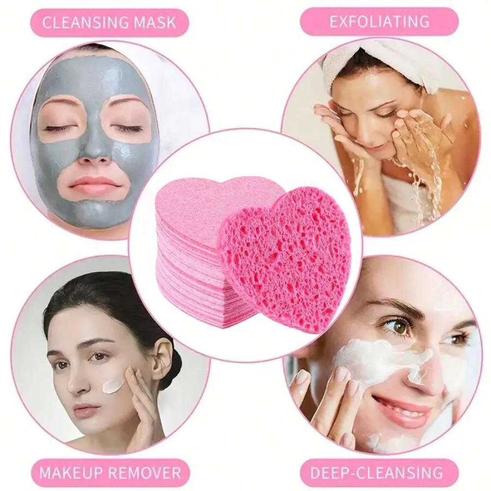 10/20/50PCS 압축 하트 모양의 페이셜 스폰지 천연 목재 펄프 페이스 워시 퍼프 포밍 페이스 코스메틱 페이스 홈 또는 여행용