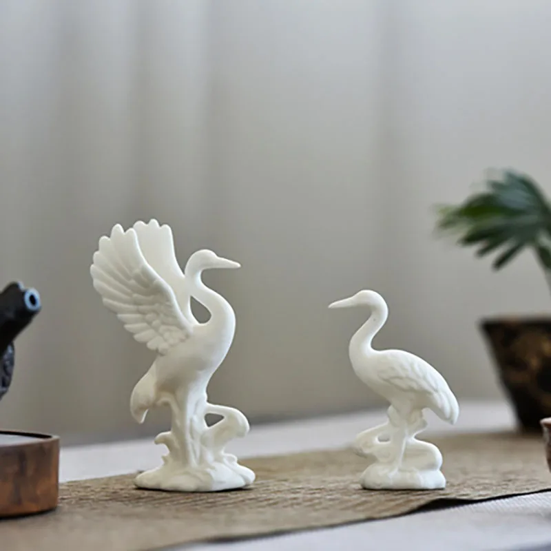 Chinese Modern Ceramics White Crane Desktop Ornament, Creative Animal, Living Room Decoration, Garden Bonsai Crafts