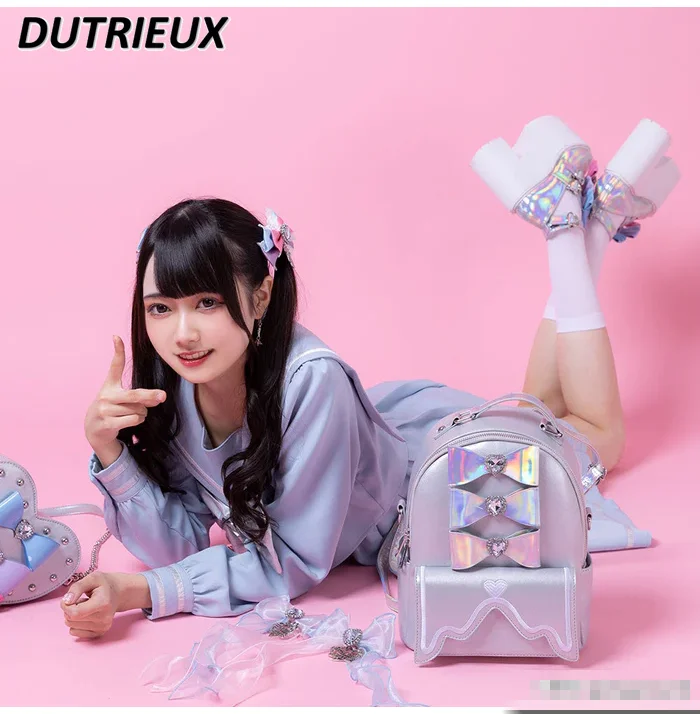 Japanese Lolita Shoes Women Cute Kawaii Sweet Bow Thick Bottom Platform Mary Jane Shoes Women's Pumps 2024 Summer New High Heels