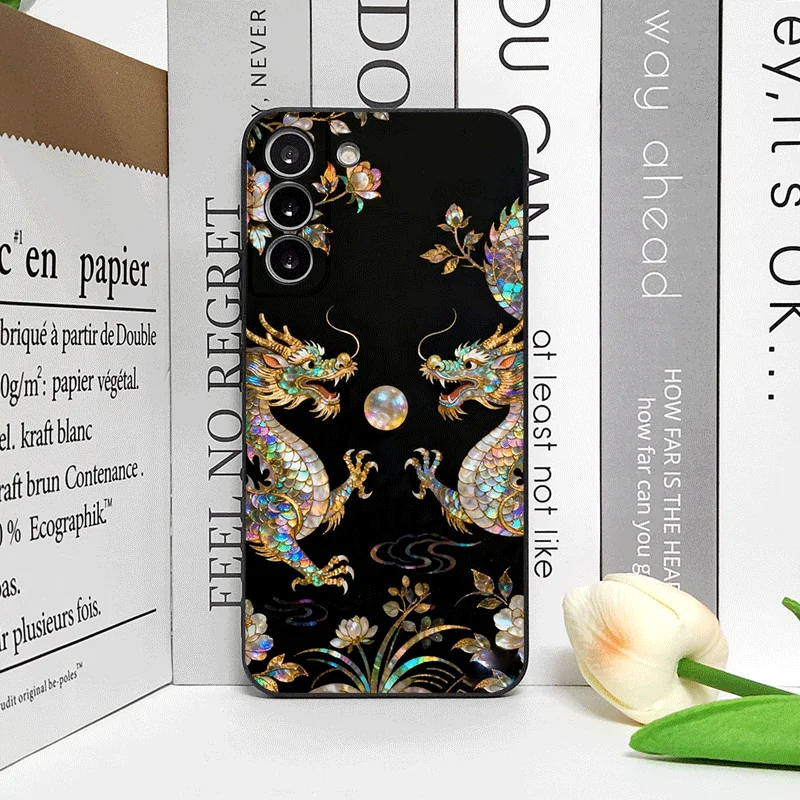 Chinese-Style Dragon Leopard Marble Texture Phone Case - Elegant Soft Cover