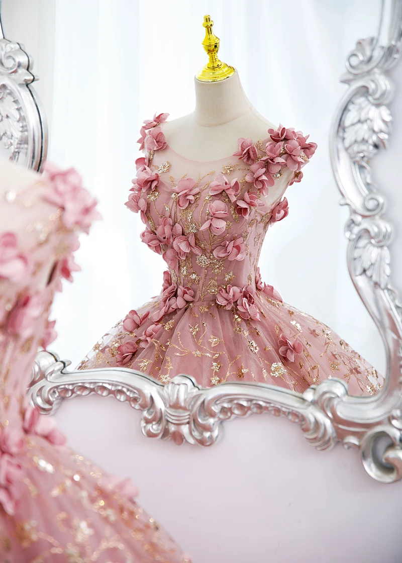 Vestido rosa oscuro de flores para quinceañera, traje de baile de graduación de Maria Novia, hierba primrosa, talla grande, 15 años, 2023