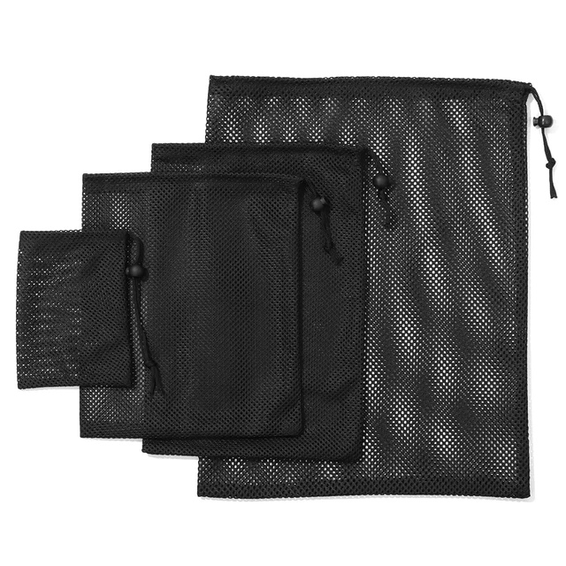 A Versatile Storage Solution: The 1 Pcs Black Durable Nylon Mesh Drawstring Bag