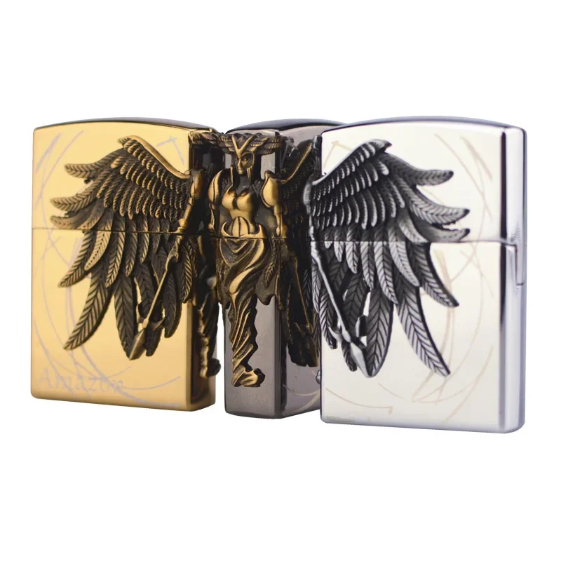 여성 전사 천사 갑옷 그라인딩 휠 오픈 불꽃 쿨 라이터 연기 액세서리 Regalos Para Hombre Originales 남성용 선물