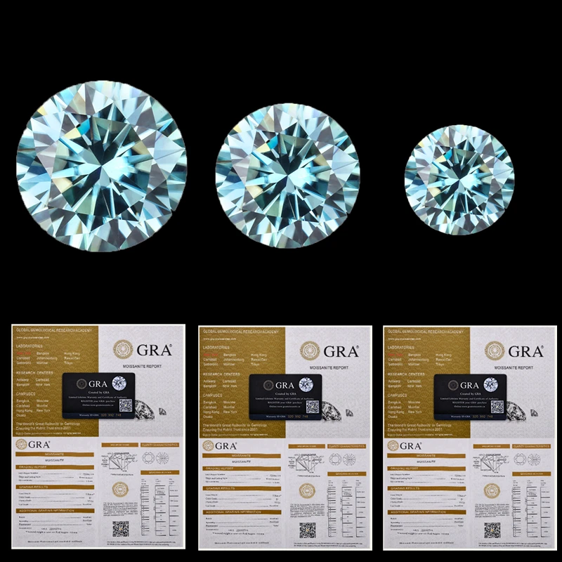 Quality Blue Moissanite Stone Round Cut D Color VVS Lab Grown Gemstones For Jewelry With GRA Report