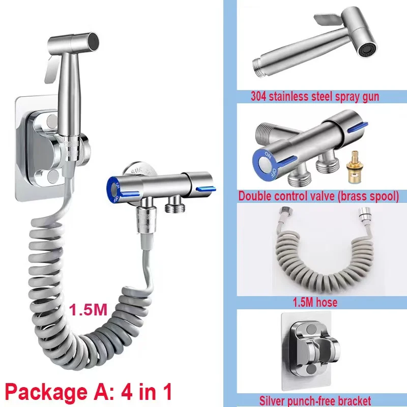 304 Stainless Steel Toilet Companion Spray Gun Set Bathroom Household Douche High Pressure Nozzle Woman Washer Water Gun 6