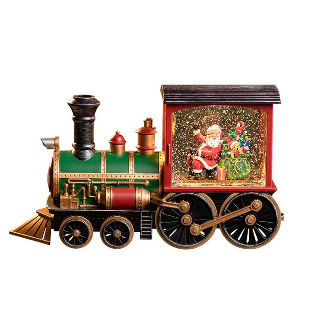 

Christmas Ornament Santa Claus Driving the Train With Snowflakes Music Box Xmas Kid Toys Gift for Home Decoration