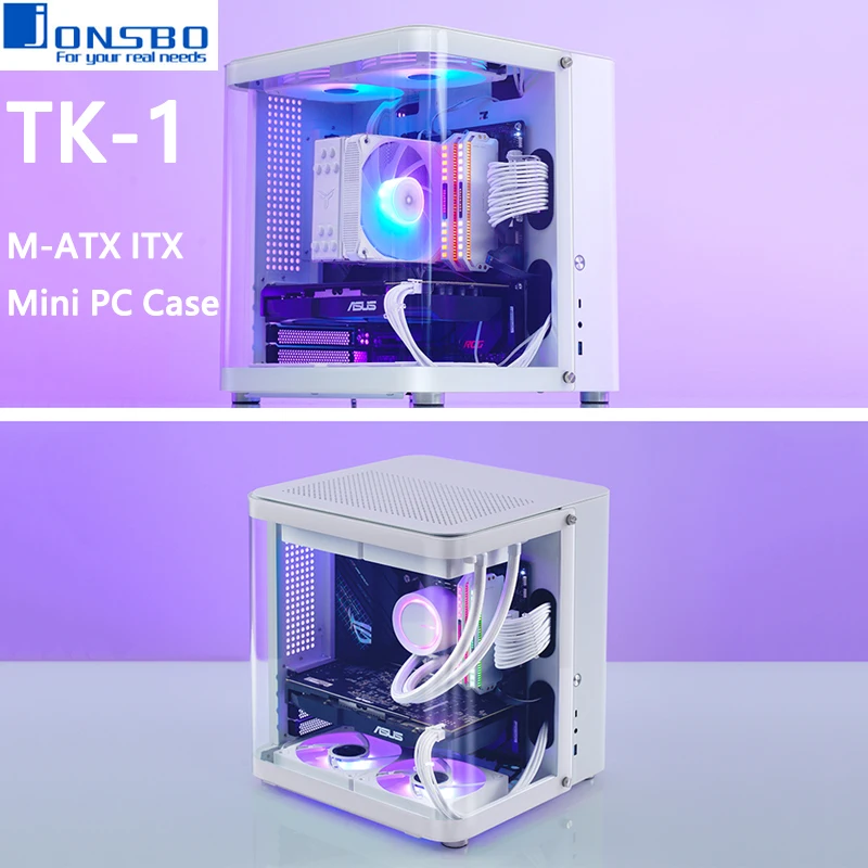 JONSBO TK-1 M-ATX ITX Mini PC Case Starship Cabin Tempered Glass Side ...