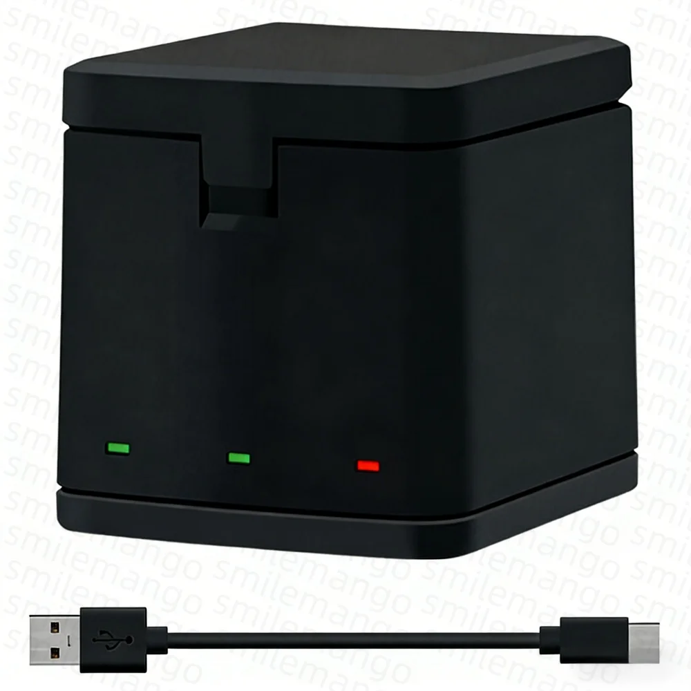 Main tenant un chargeur avec batterie insérée pour GoPro Hero 9/10/11, vue détaillée