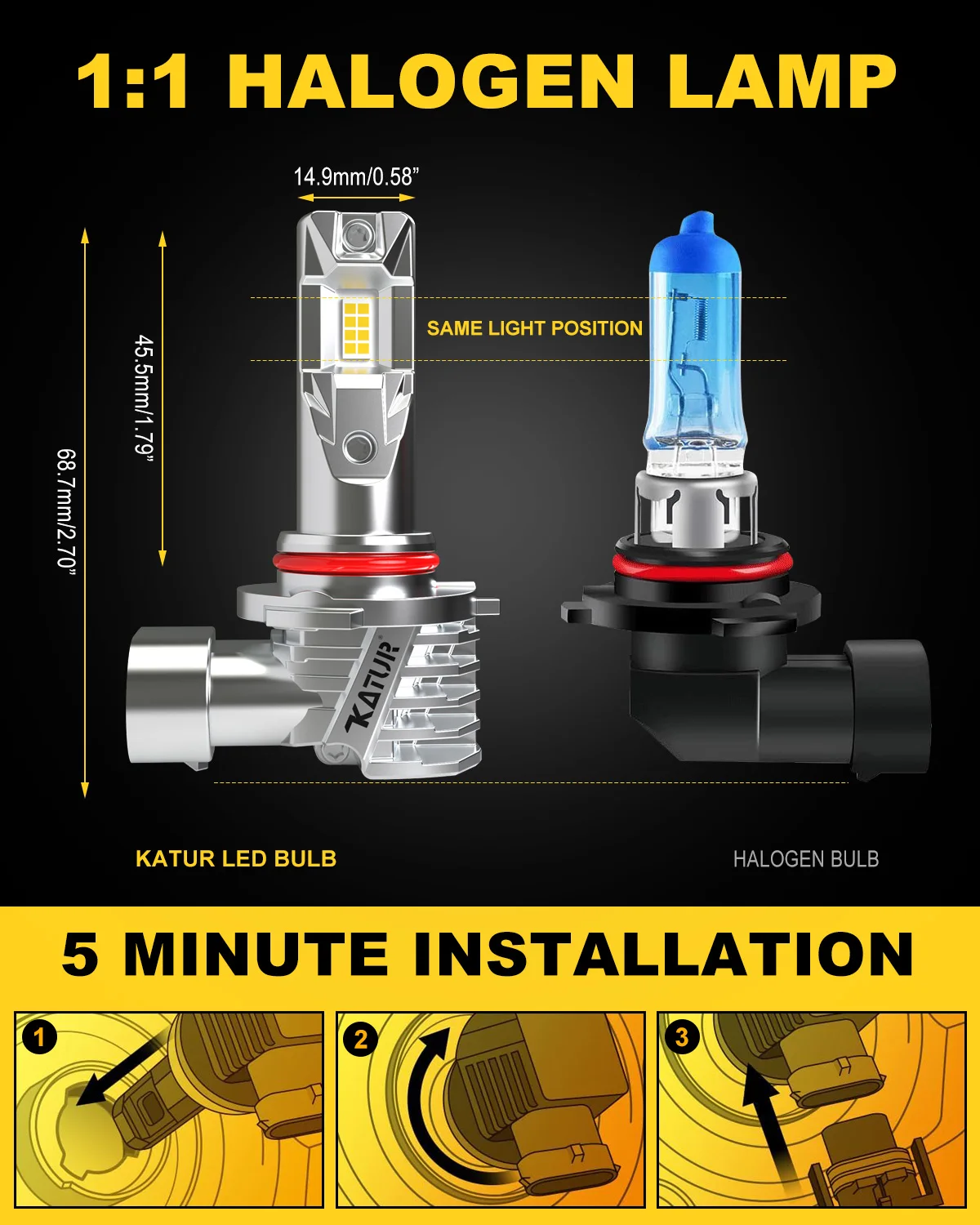 카투르 2개 9005 LED 자동차 헤드라이트 전구 슈퍼 LED 6000K 화이트 플러그 앤 플레이 DC 12V 캔버스 HB3 전구 포드 브론코 레인저 엣지용