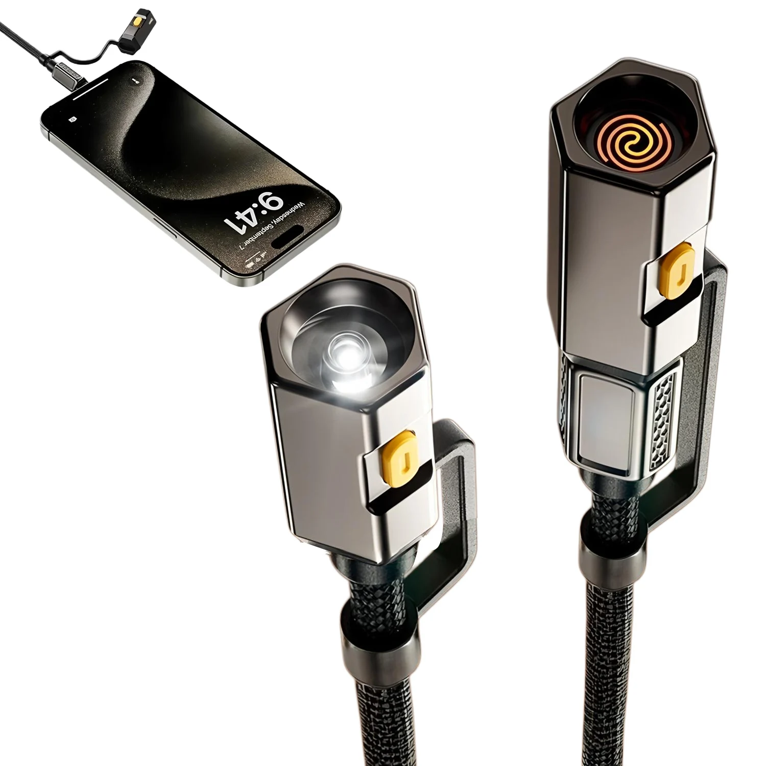 High-Speed 240W Fast Charging Type-C to Type-C Cable with LED Light & Built-In Lighter