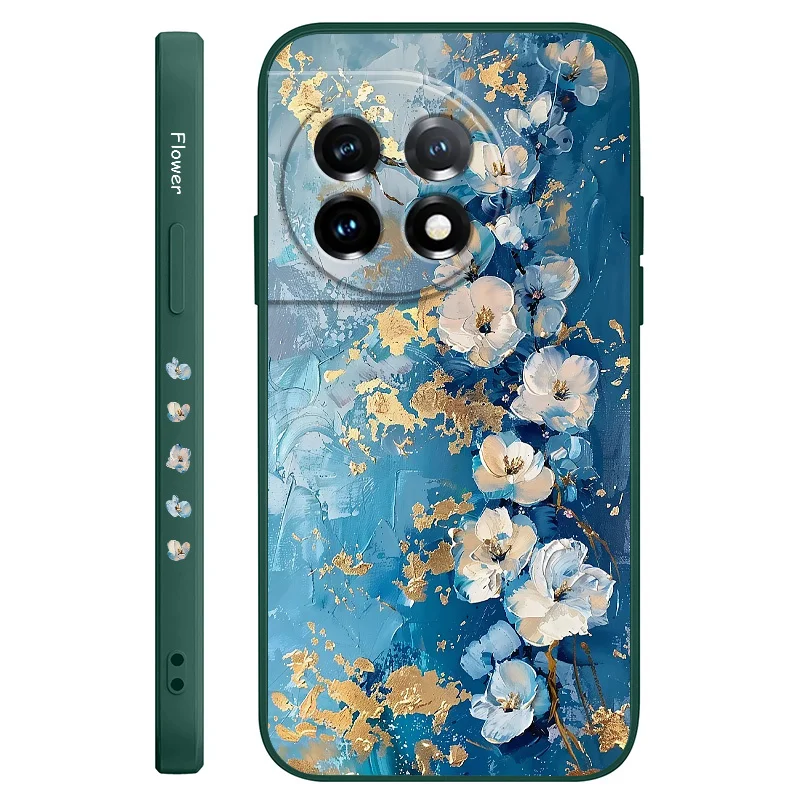 Gold Leaf Flower Liquid Silicone Phone Case