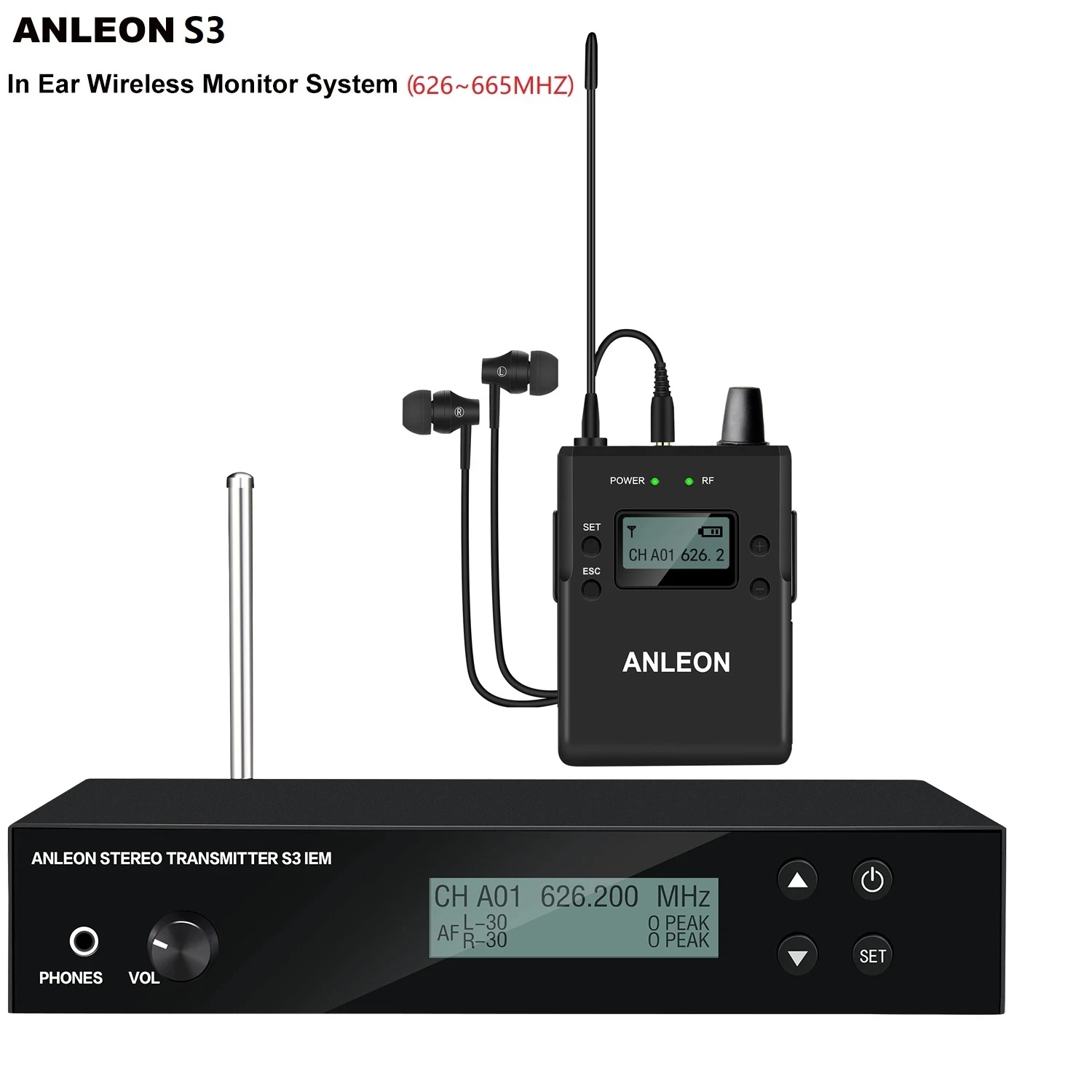 Wireless In Ear Monitor 626-665MHz Professional Digital Monitoring System Kits Stage Performance UHF Stereo Wireless In-ear Monitor System
