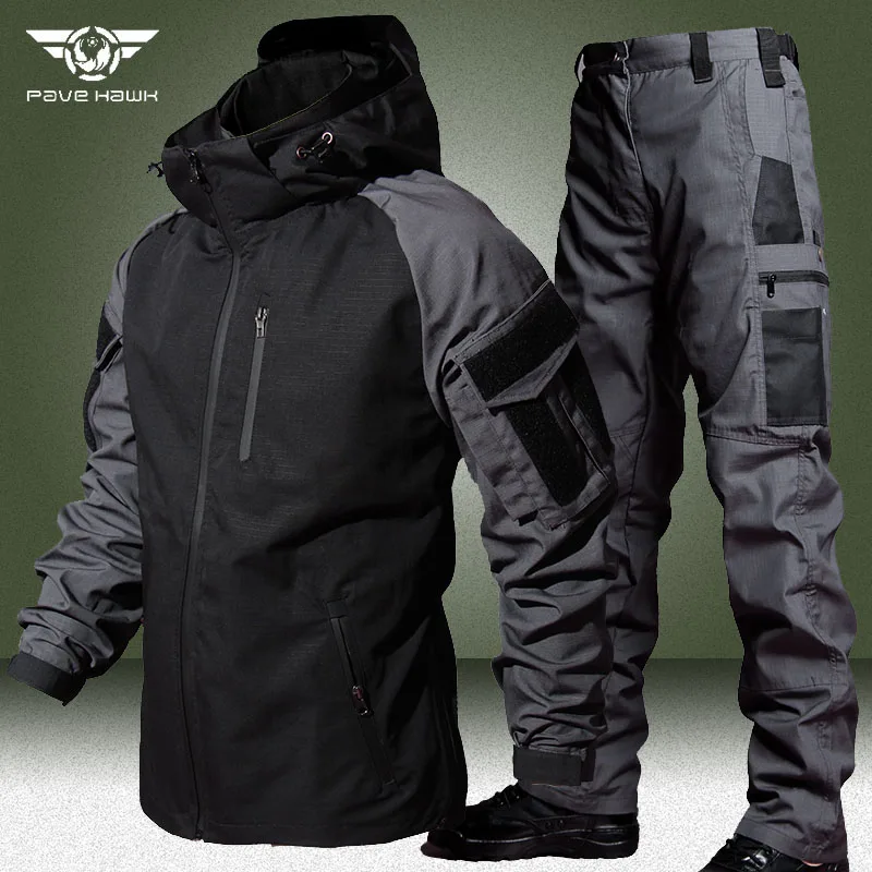 Waterproof Tactical Sets Men Military Multi-pocket Hooded Jackets+Combat Cargo Pant 2 Pcs Set Outdoor Wear-resistant Bomber Suit