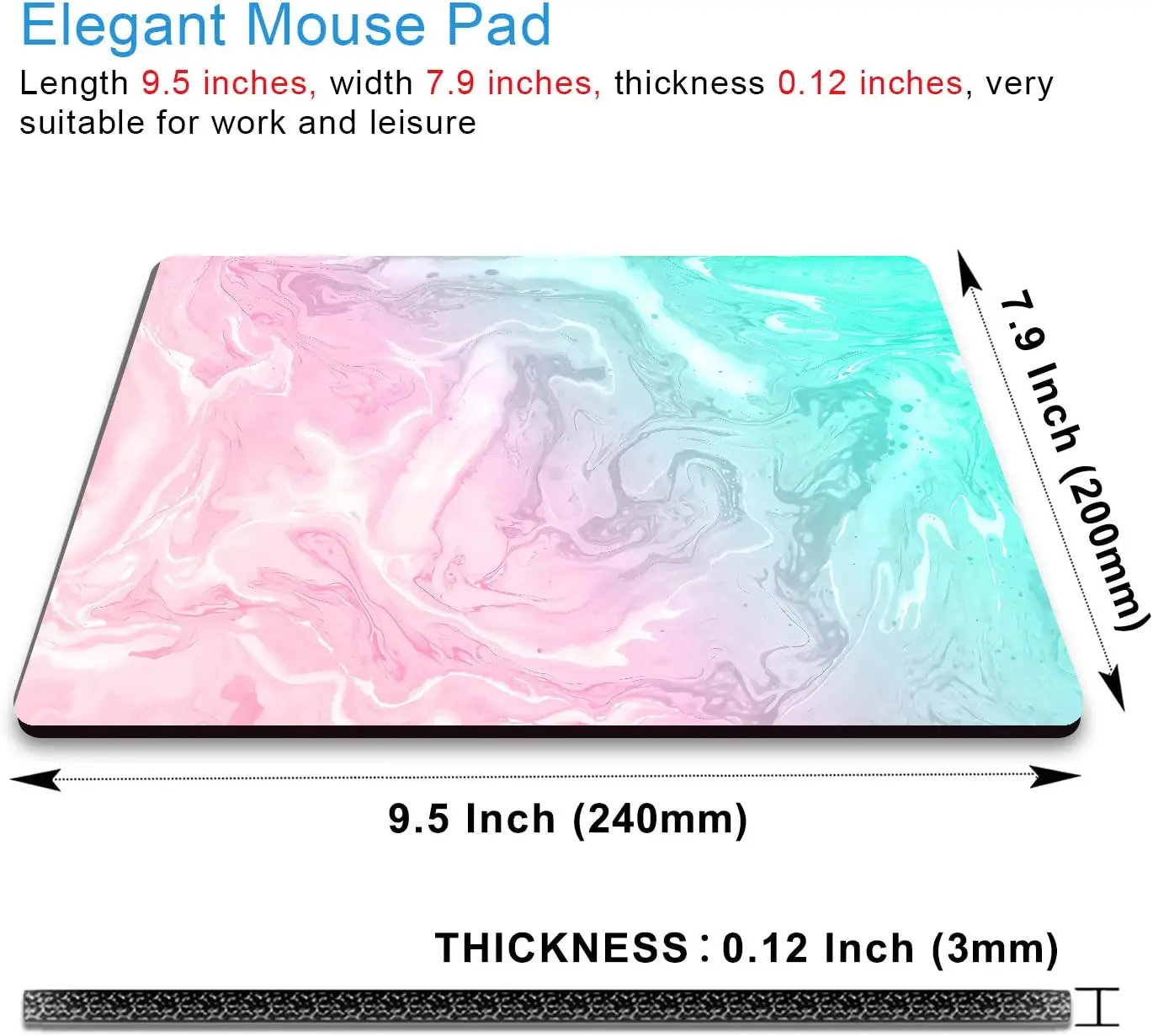 Pink and Green Marble Mouse Pad Beautiful Marbled Ink Art Mouse Pad for Women Non-Slip Rubber Base Mousepad for Computer Laptop