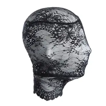 Donne Sexy maschera di pizzo nero maschera da festa in maschera Unisex adulto pizzo pieno viso cappuccio copricapo Festival Halloween Cosplay maschera per gli occhi