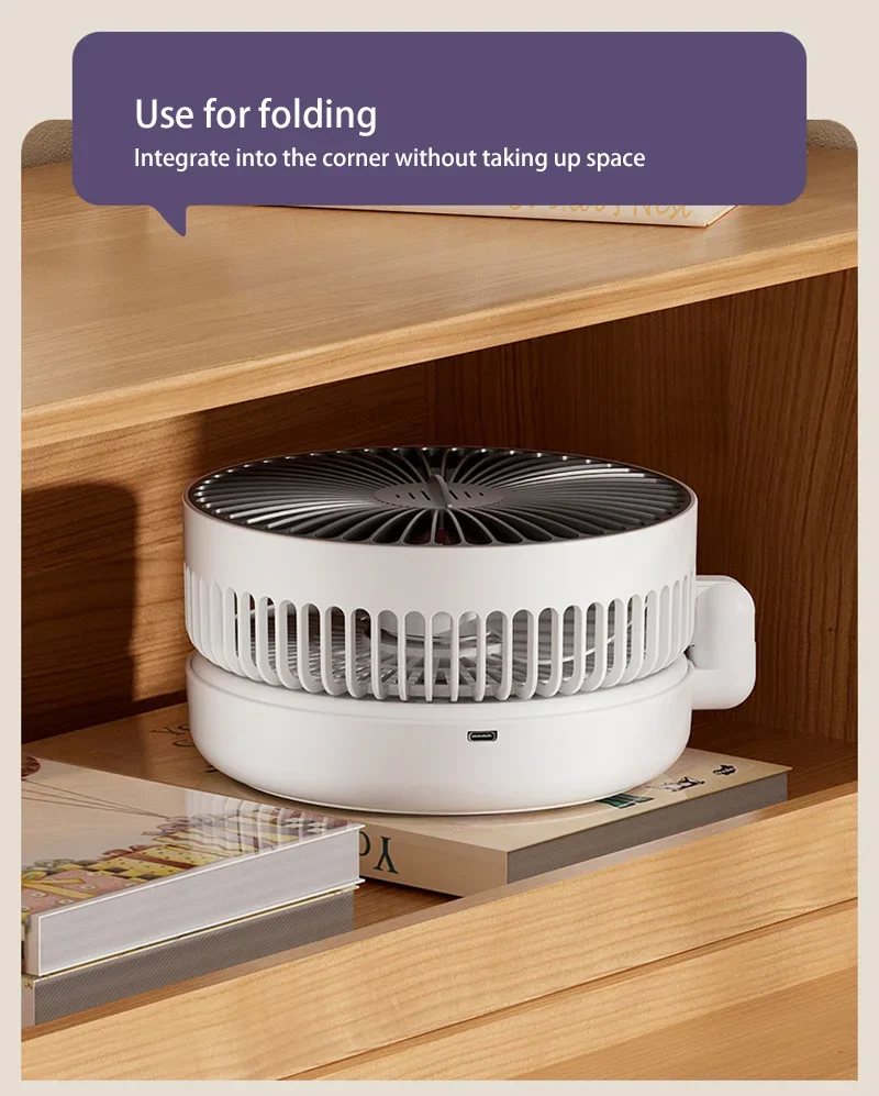 5000mAh 3IN1 Rechargeable Multifunctional Portable Fan Wall Mounted Fan 90° Folding Fan 4 Gears With Warm Night Light New 2025