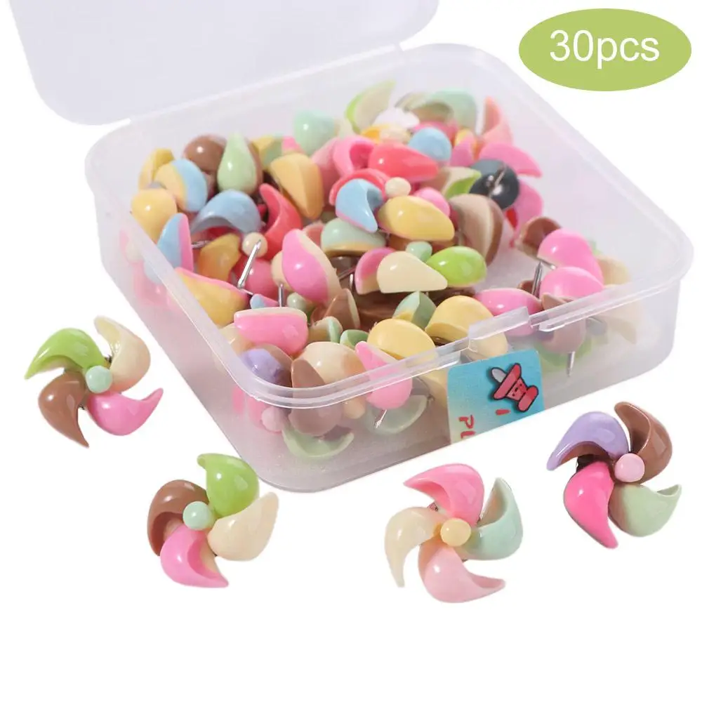 10/20/30Pcs 크리 에이 티브 풍차 모양의 푸시핀 DIY 3D 컬러 풍차 푸시핀 상자 포함 귀여운 엄지 손톱 사무실 학교 용품