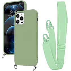 Crossbody Strap Cord Chain Silicone Phone Case with Lanyard Attachment for POCO X7 Pro (Guo green)