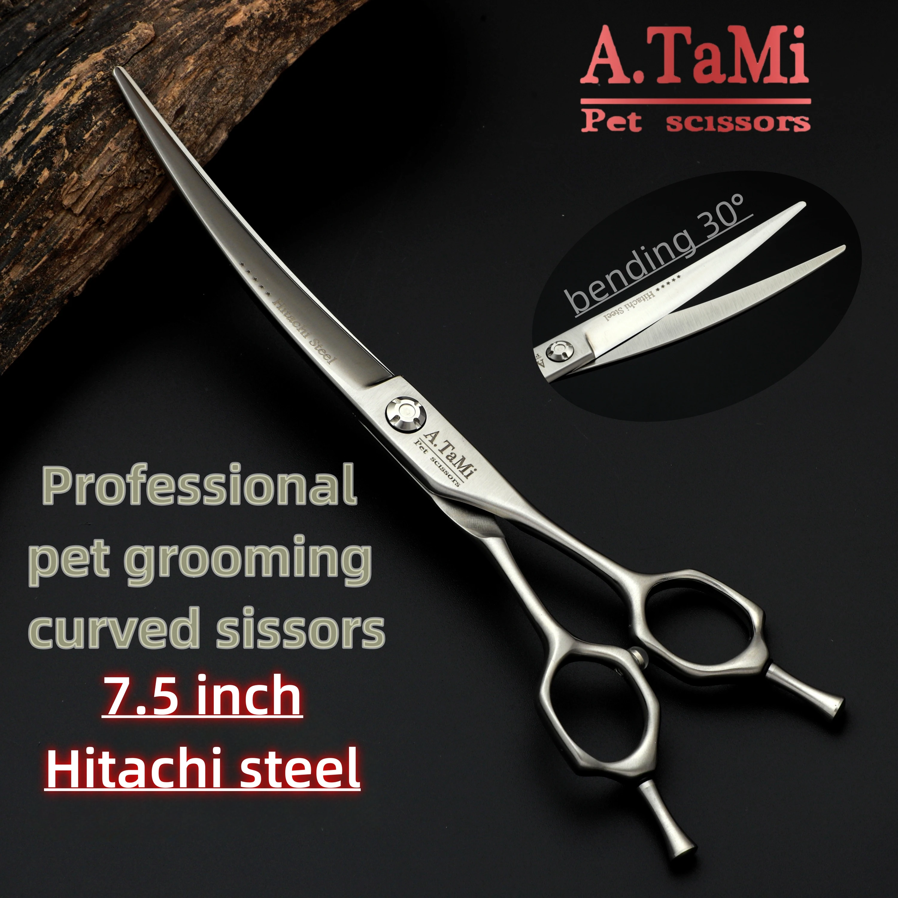 A.tami 7.0-7.5-8 Professionelle Tierpflegeschere, 55 %/70 % Effilierschere, gebogene Schere aus Hitachi 440c-Stahl, scharf und langlebig – Detail 7