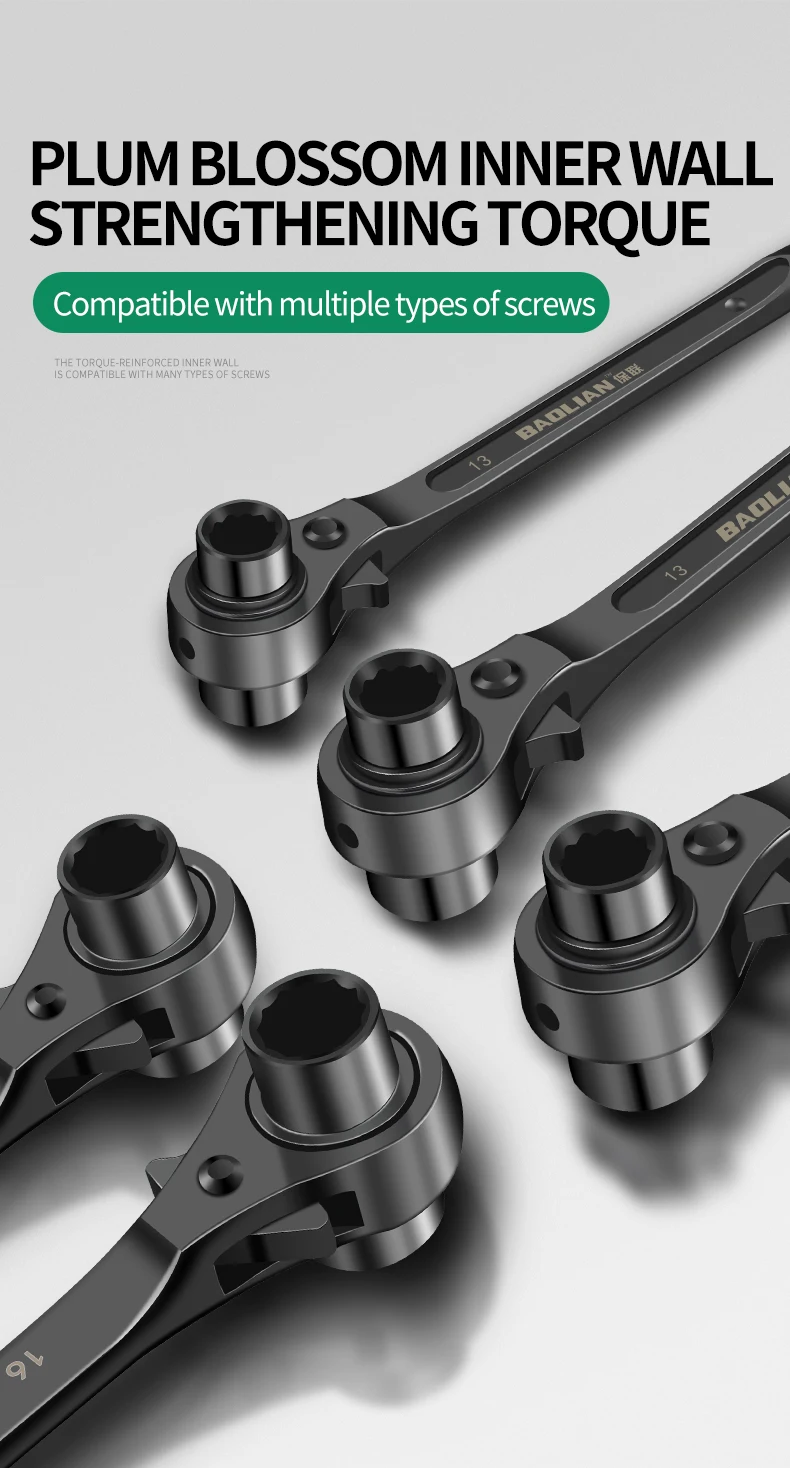 Multifunktionaler Ratschenschlüssel-Steckschlüsselsatz 10-32mm, verstellbarer Schraubenschlüssel mit Adapter für Heimreparaturen – Detail 5